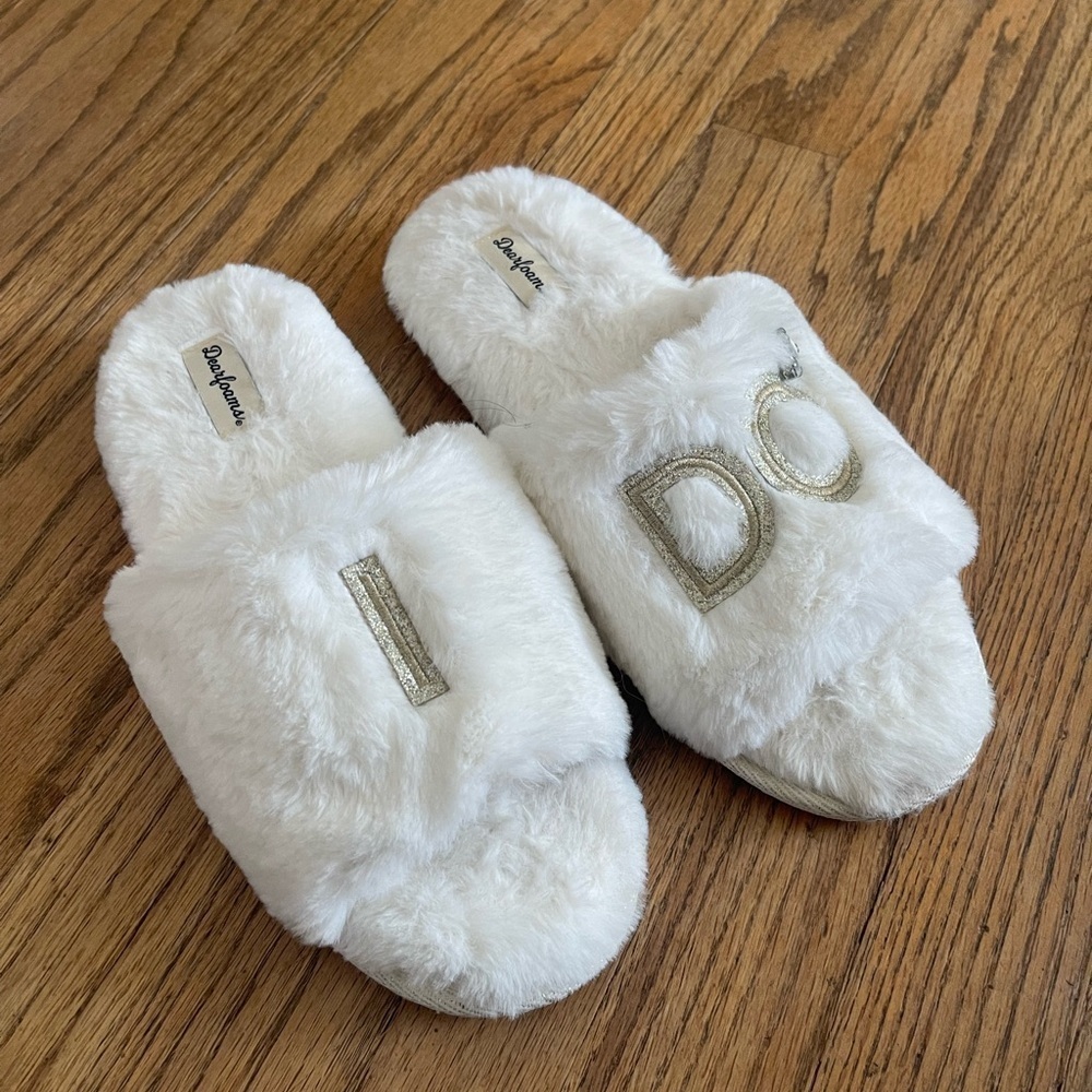 Fuzzy “I do” sandal slippers